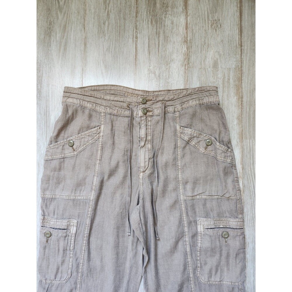 American Eagle Linen Blend Pants Gray Cargo Drawstring Straight High Rise Sz 16R - Picture 2 of 11